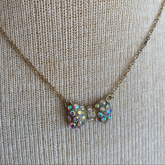Aurora Borealis Rhinestone Bow Necklace - Picture 4 of 9